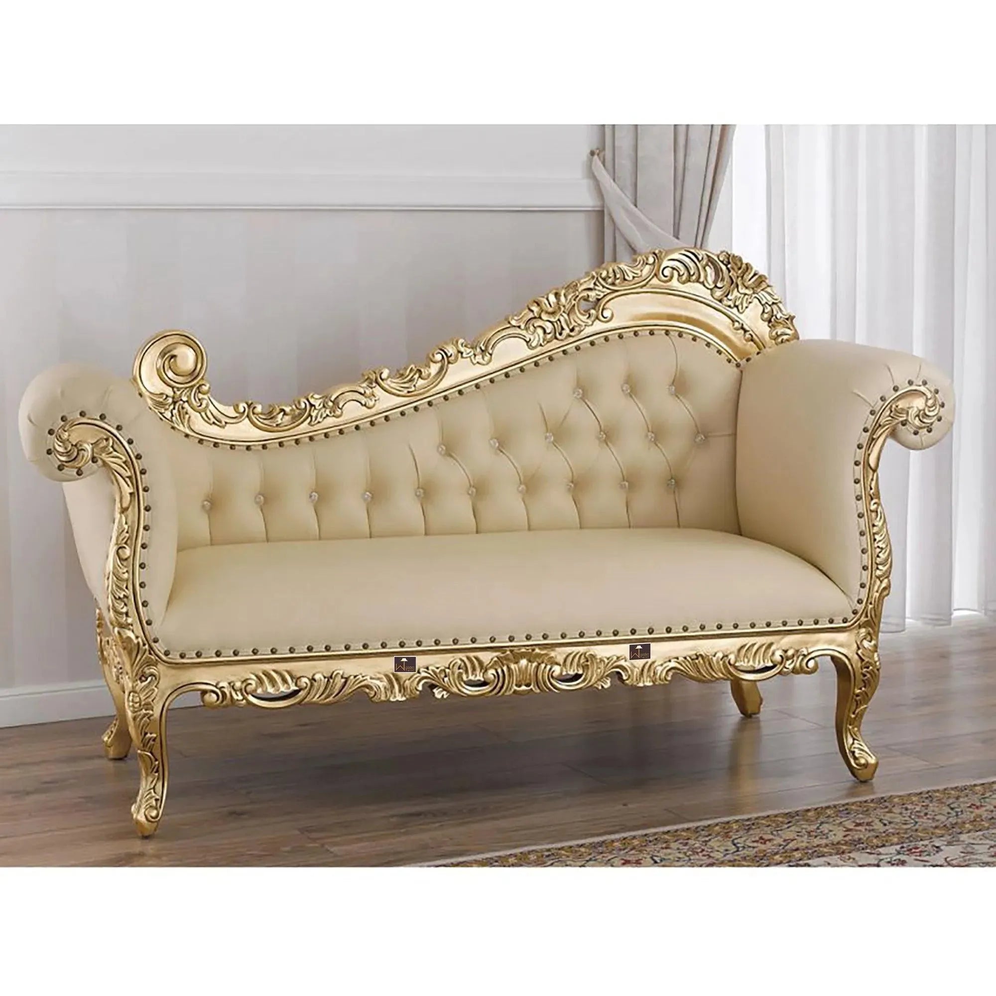 Hand Carved Barock Chaise Lounge Sofa Champagne Crystal Teak: A Luxurious Addition to Your Home