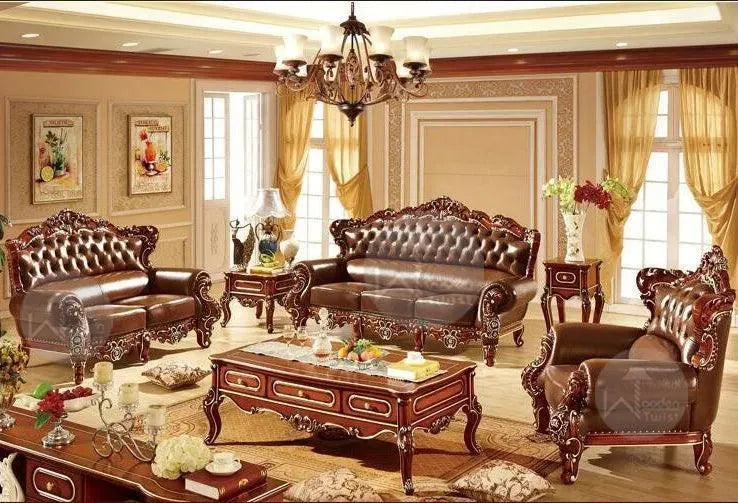 Royal Antique Brown Wood Living Room Carved Sofa Set: The Epitome of Classic Luxury