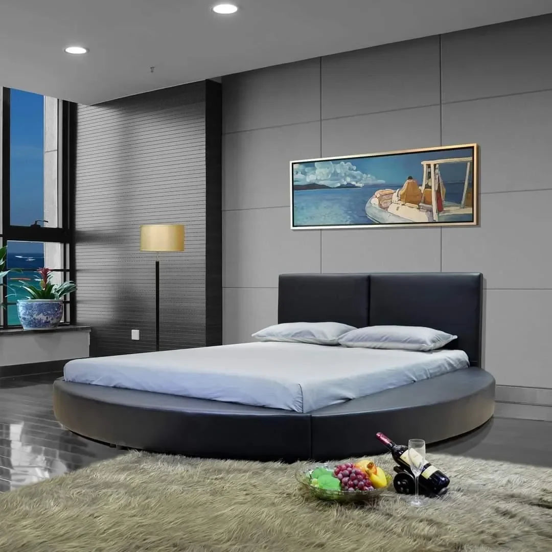 Luxury modern platform round king size bed for Dubai villa — Wooden Twist UAE