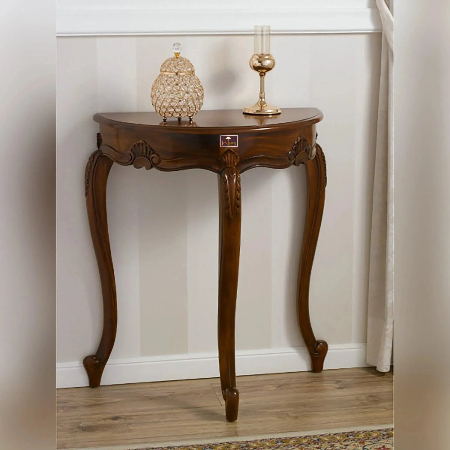 Elevate Your Home Décor with the Arlette Half Moon Teak Wood Console Table with Walnut Finish