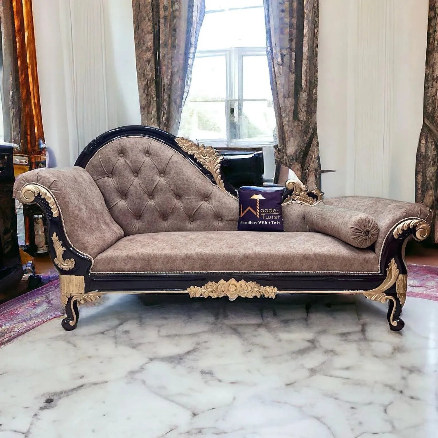 Hand-Carved Teak Wood Button-Tufted Chaise Lounges: A Luxurious Addition to Any Home
