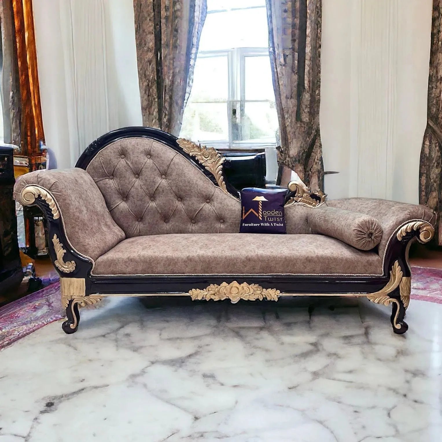 Hand-Carved Teak Wood Button-Tufted Chaise Lounges: A Luxurious Addition to Any Home