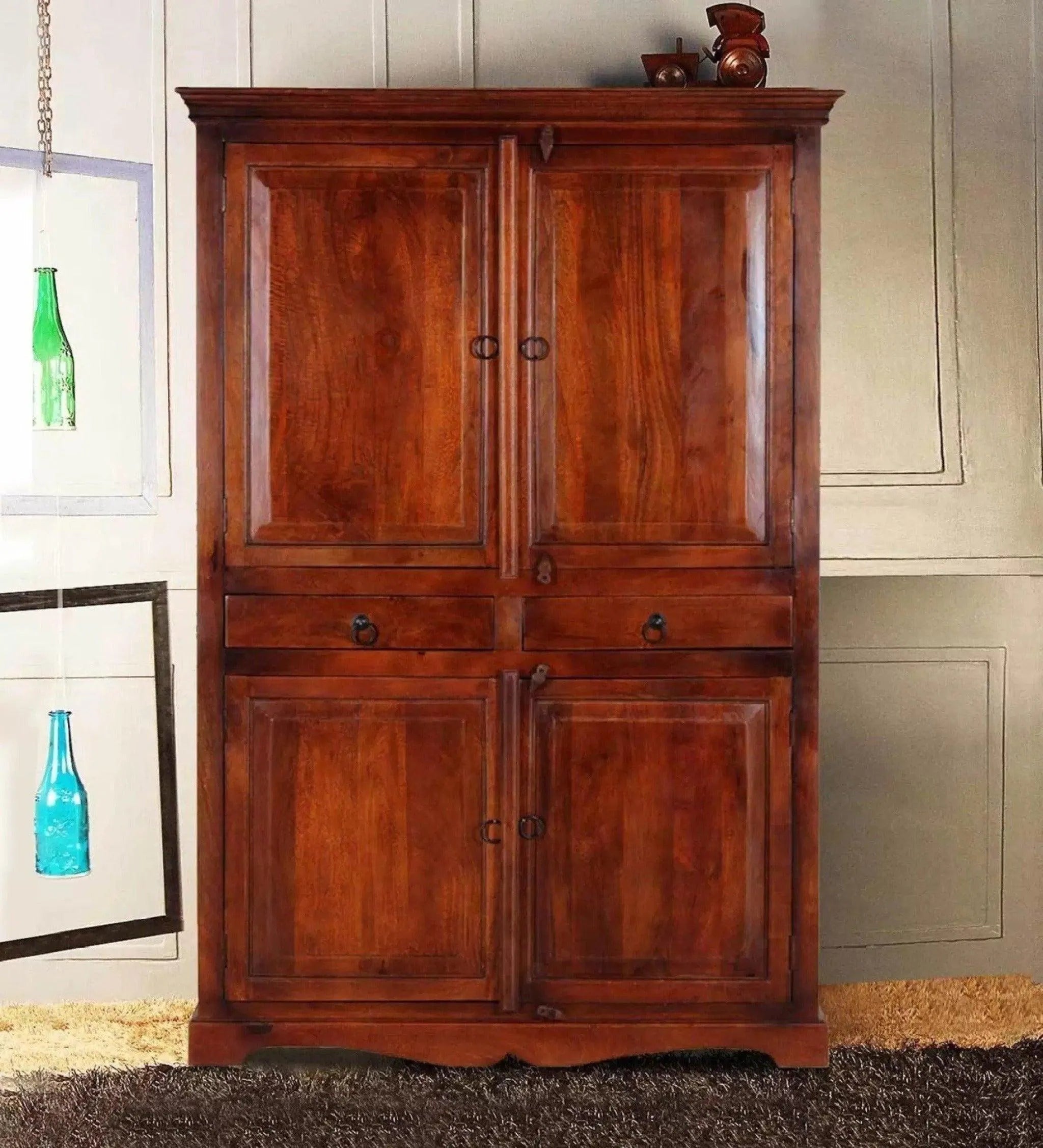 Solid teak wood 4 door wardrobe for UAE master bedroom — Wooden Twist UAE