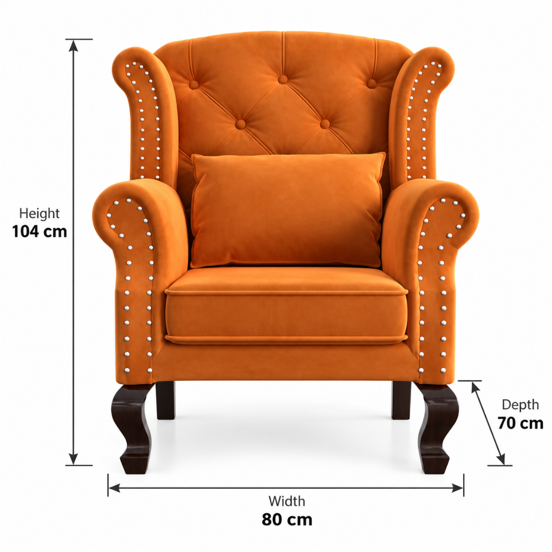 Wooden Twist Majestic Velvet Wingback Chair Orange – Dimensions 80 x 70 x 104 cm