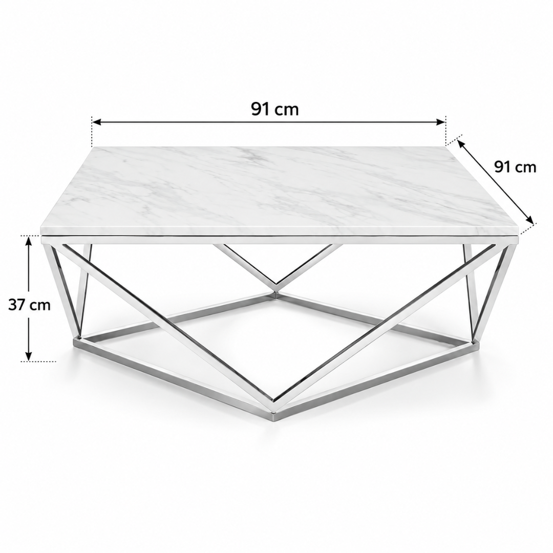 Vertex coffee table dimensions: 91 cm x 91 cm x 37 cm high
