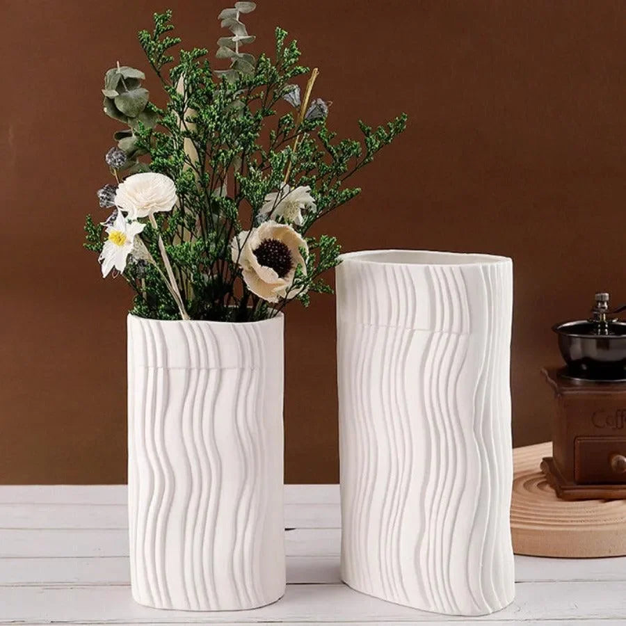 Wooden Twist Modern Home Decor White Ceramic Origami Shape Decorative Vase for Flowers Set of 2 - Wooden Twist UAE