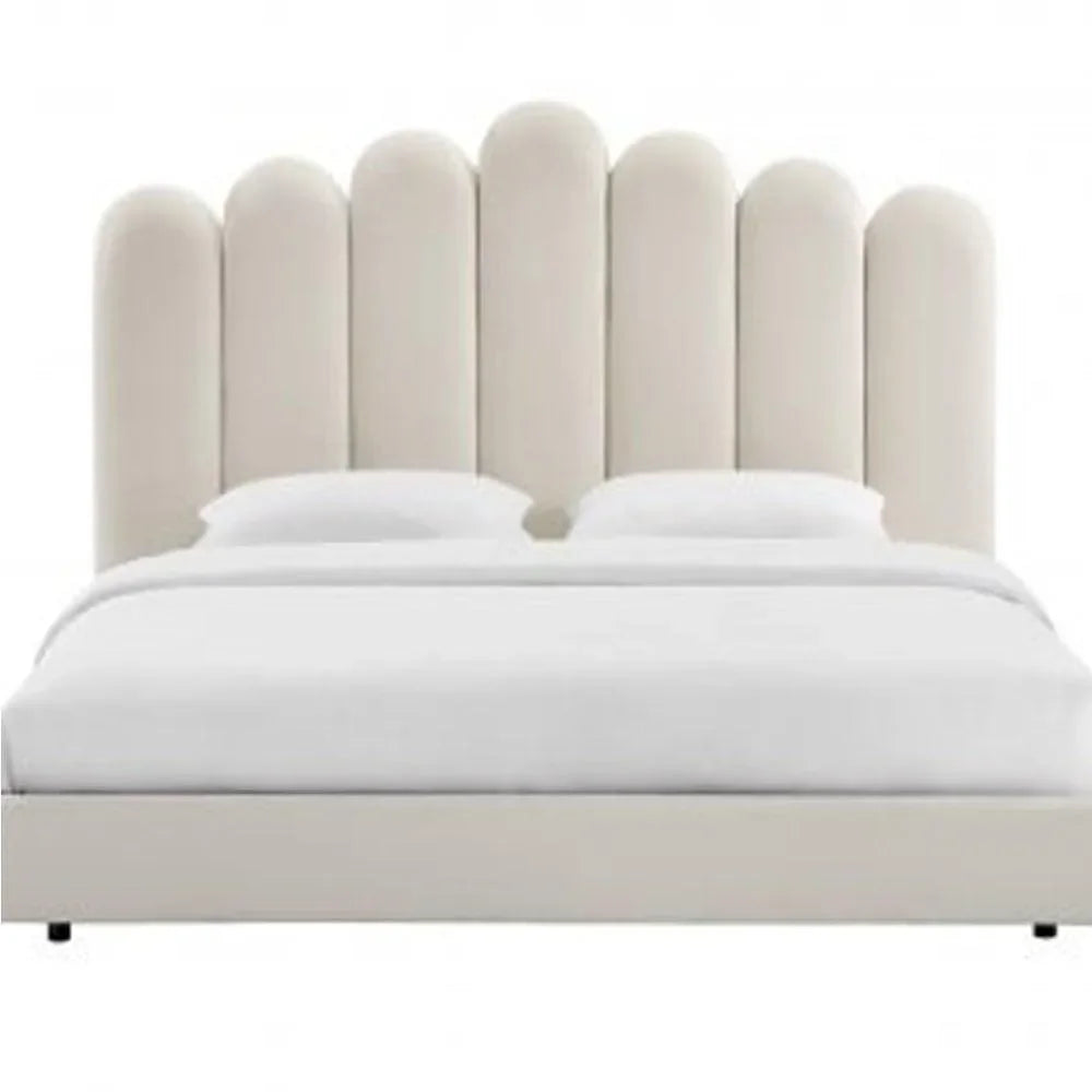 Wooden Twist Keline Velvet Upholstery Rectangular Bed ( Cream ) - Wooden Twist UAE