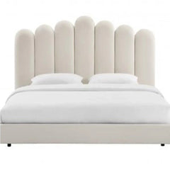 Wooden Twist Keline Velvet Upholstery Rectangular Bed ( Cream ) - Wooden Twist UAE