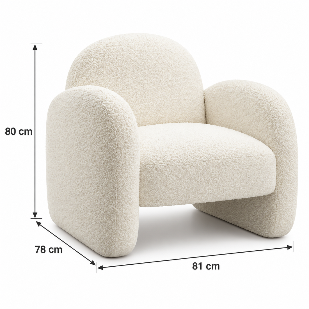 Locus boucle armchair dimensions: 81 cm wide x 78 cm deep x 80 cm high