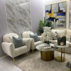 Wooden Twist Comfy Luxury Boucle Fabric Solid Wood Lounge Chairs ( Set of 2 ) - Wooden Twist UAE