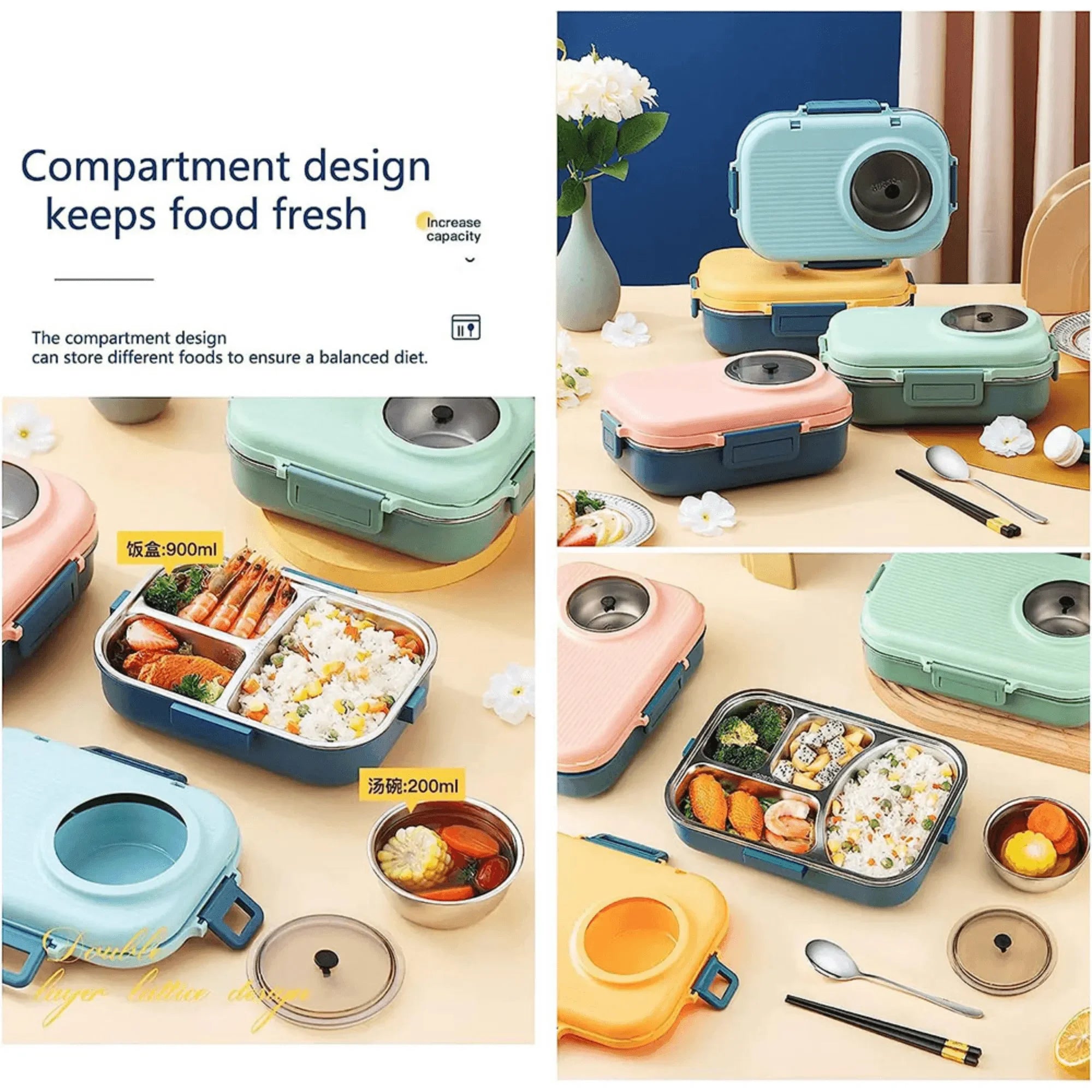Stainless Steel Tiffin Box Lunch Box Kids Adults - Wooden Twist UAE