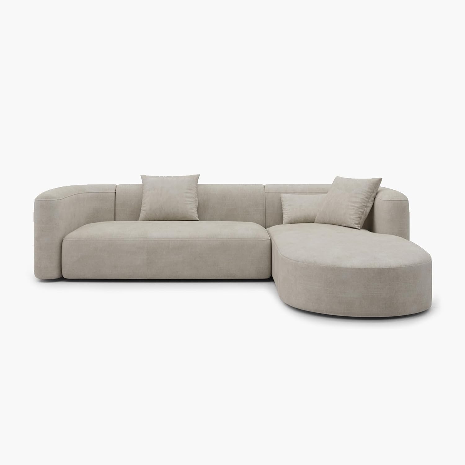 Wooden Twist Velvet Sectional Sofa Cream Right Chaise - Angle View