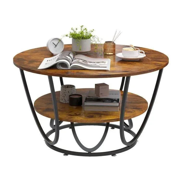 Wooden Twist Round Coffee Table with Marble Top Like Finish Stylish 2-Tier Design - Wooden Twist UAE