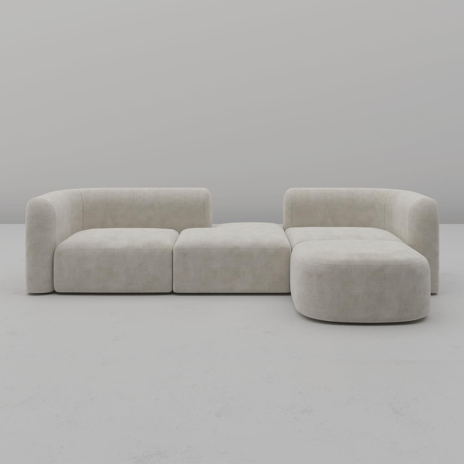 Wooden Twist Velvet Sectional Sofa Cream 4 Seater Modular - Detail View