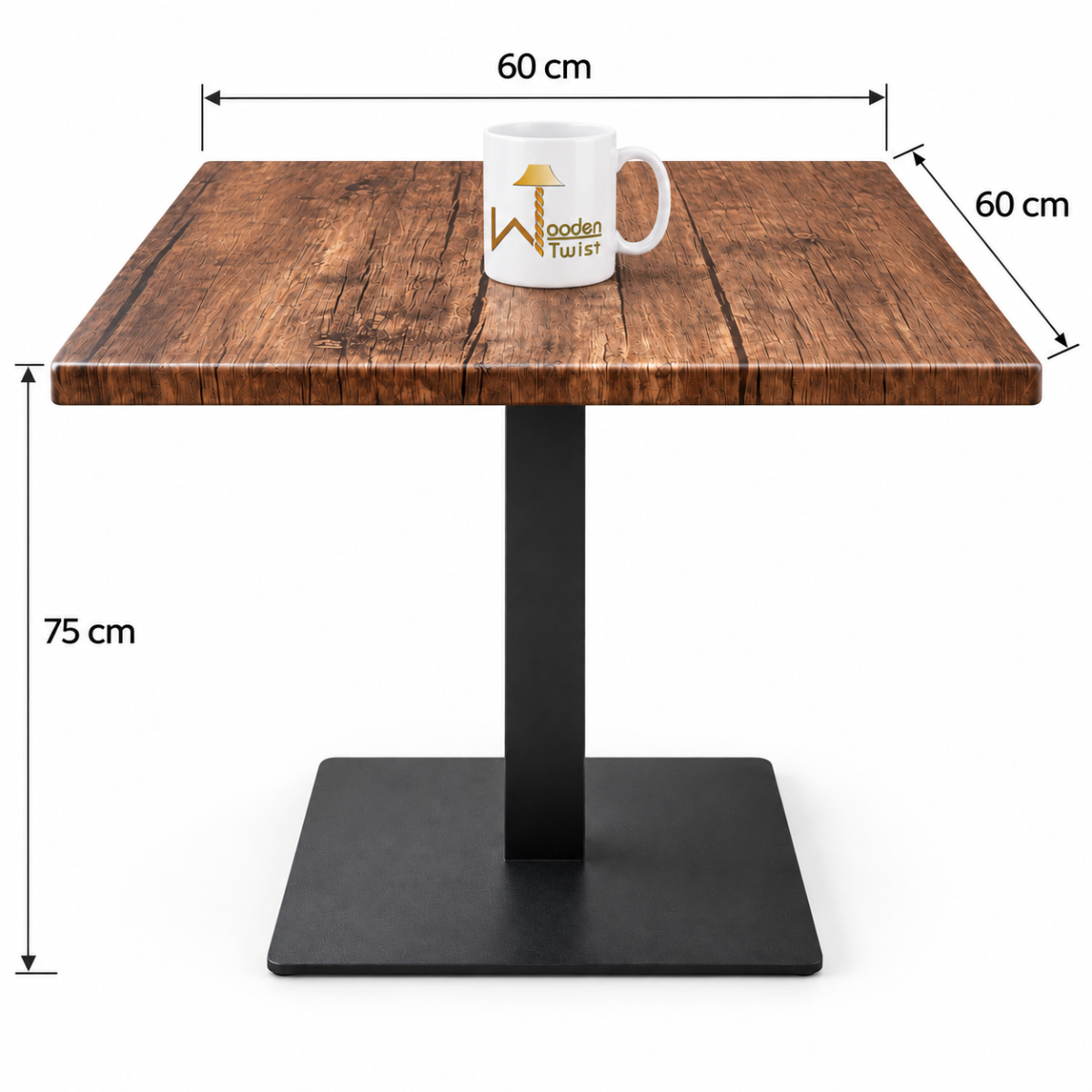 Rustica Square Dining Table dimensions - 60cm x 60cm top, 75cm height