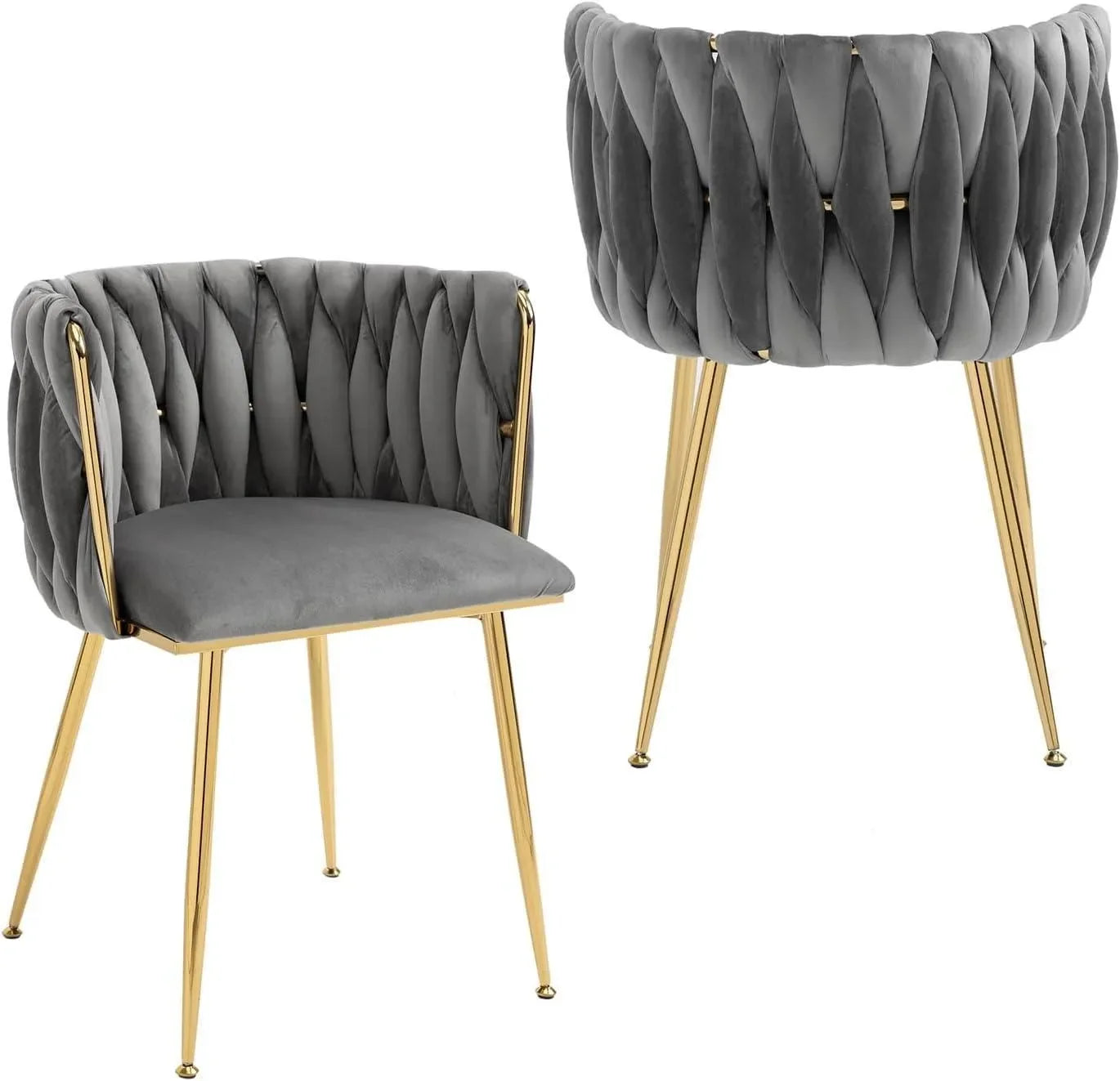 Wooden Twist Design Woven Back Velvet Upholstery and Metal Legs Elegant Seating Dining Chair for Cafe, Restaurant, and Home - Wooden Twist UAE