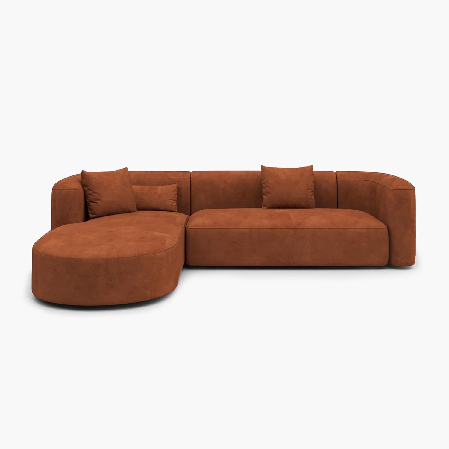 Wooden Twist Velvet Sectional Sofa Tangerine L-Shape Left Chaise - Room Setting