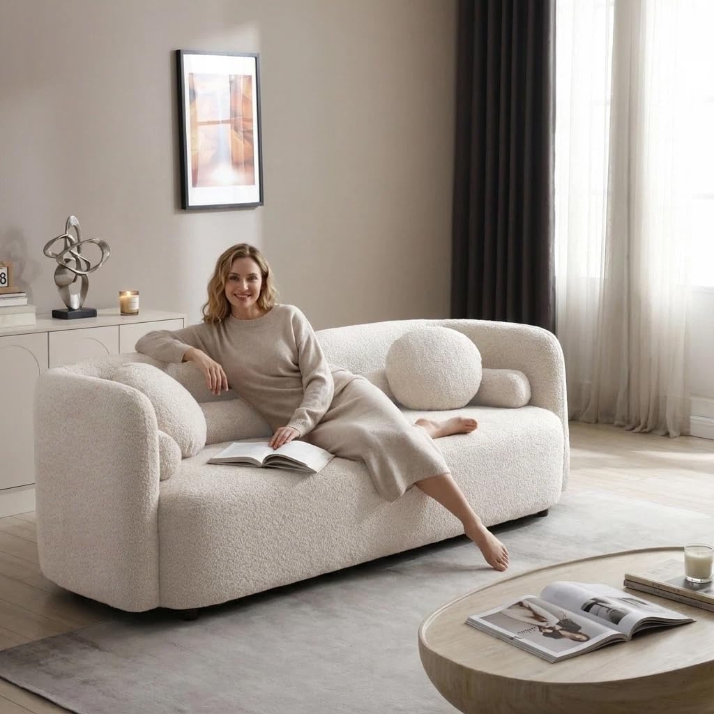 Wooden Twist White Boucle Sofa Set - Product Feature Highlights