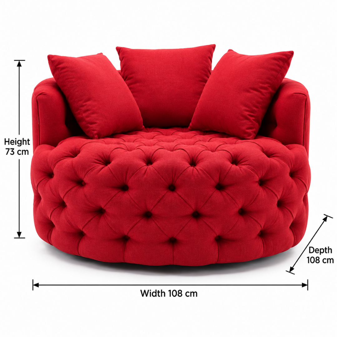 Wooden Twist Round Button Tufted Velvet Cuddle Chair with 3 Pillows for Living Room