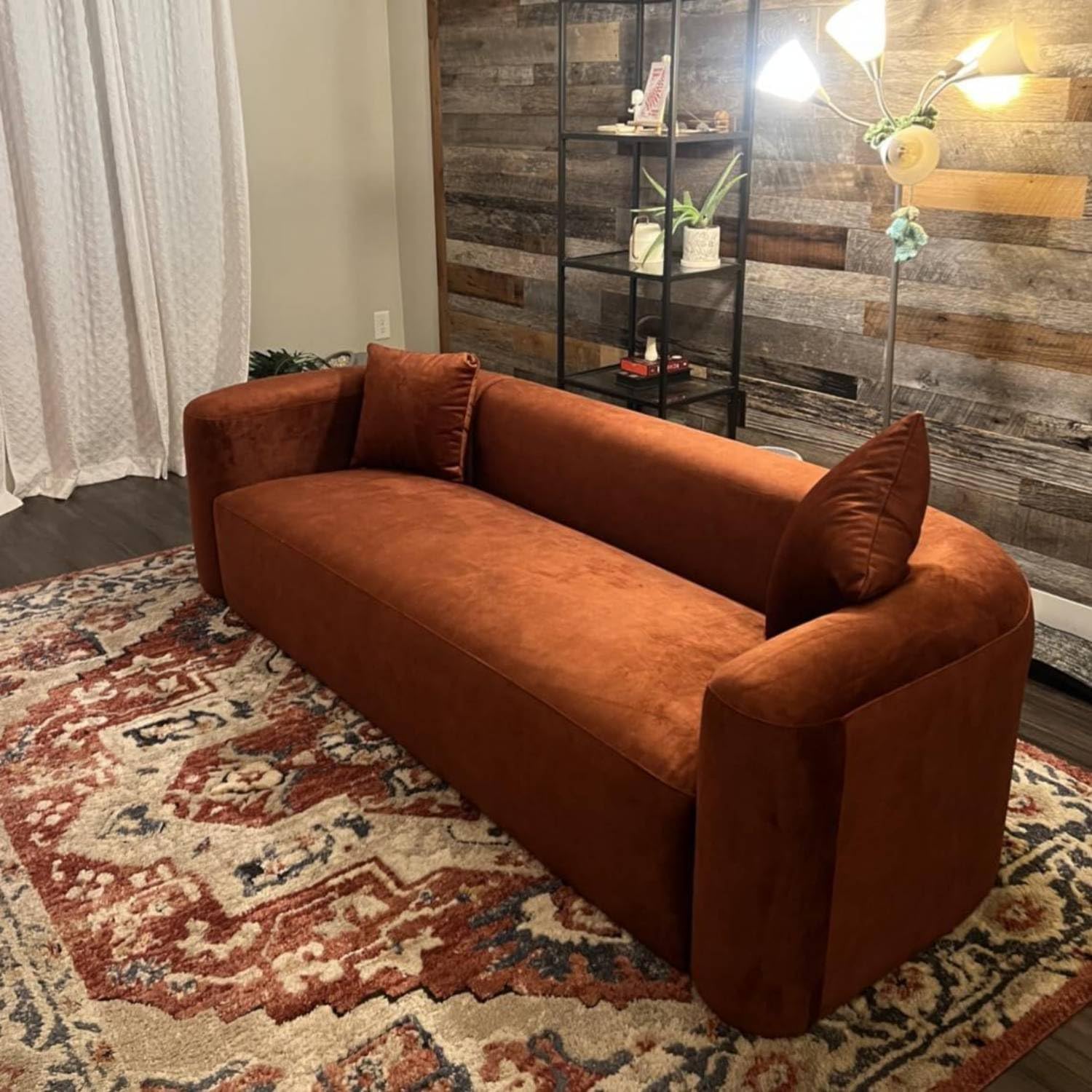 Wooden Twist Velvet Sectional Sofa Tangerine 3 Seater - Comfort View
