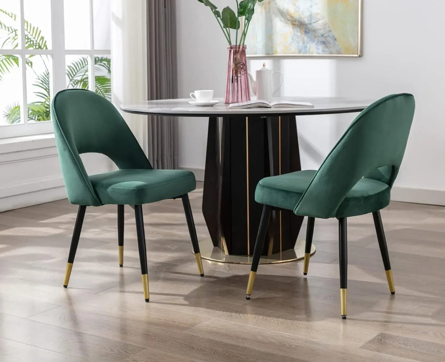 Wooden Twist Modern Stylish Loop Backrest Velvet Upholstery Cafe Dining Chairs with Metal Legs (Set of 2) - Wooden Twist UAE