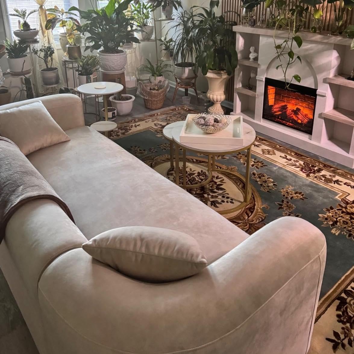 Wooden Twist Velvet Sectional Sofa Cream 3 Seater - Corner View