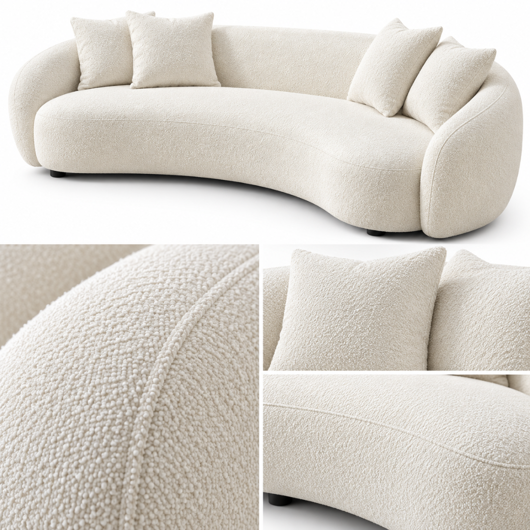 Wooden Twist Nuvelle Curved Chenille 3 Seater Sofa Off-White Cream – Close-Up Details