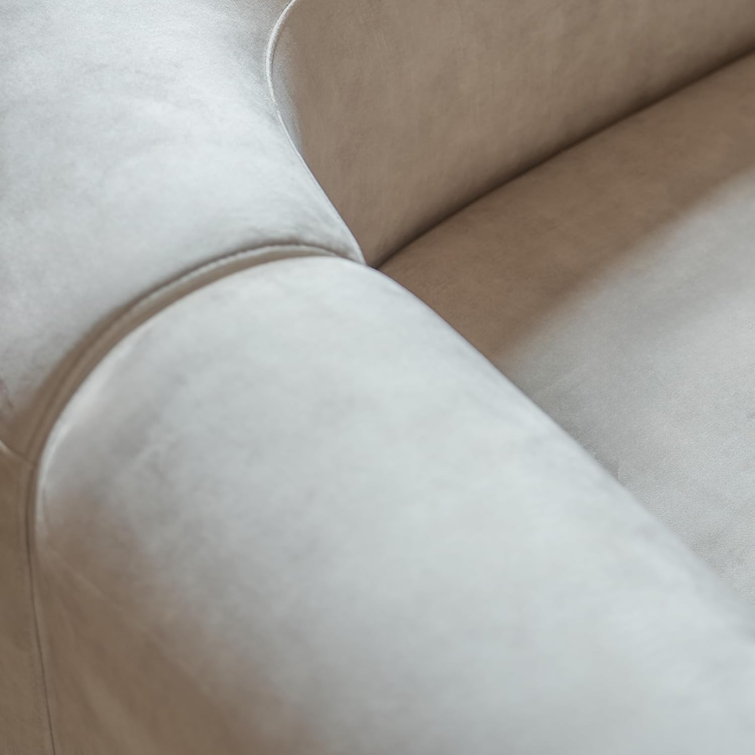 Wooden Twist Velvet Sectional Sofa Cream 4 Seater Modular - Cushion Close-Up