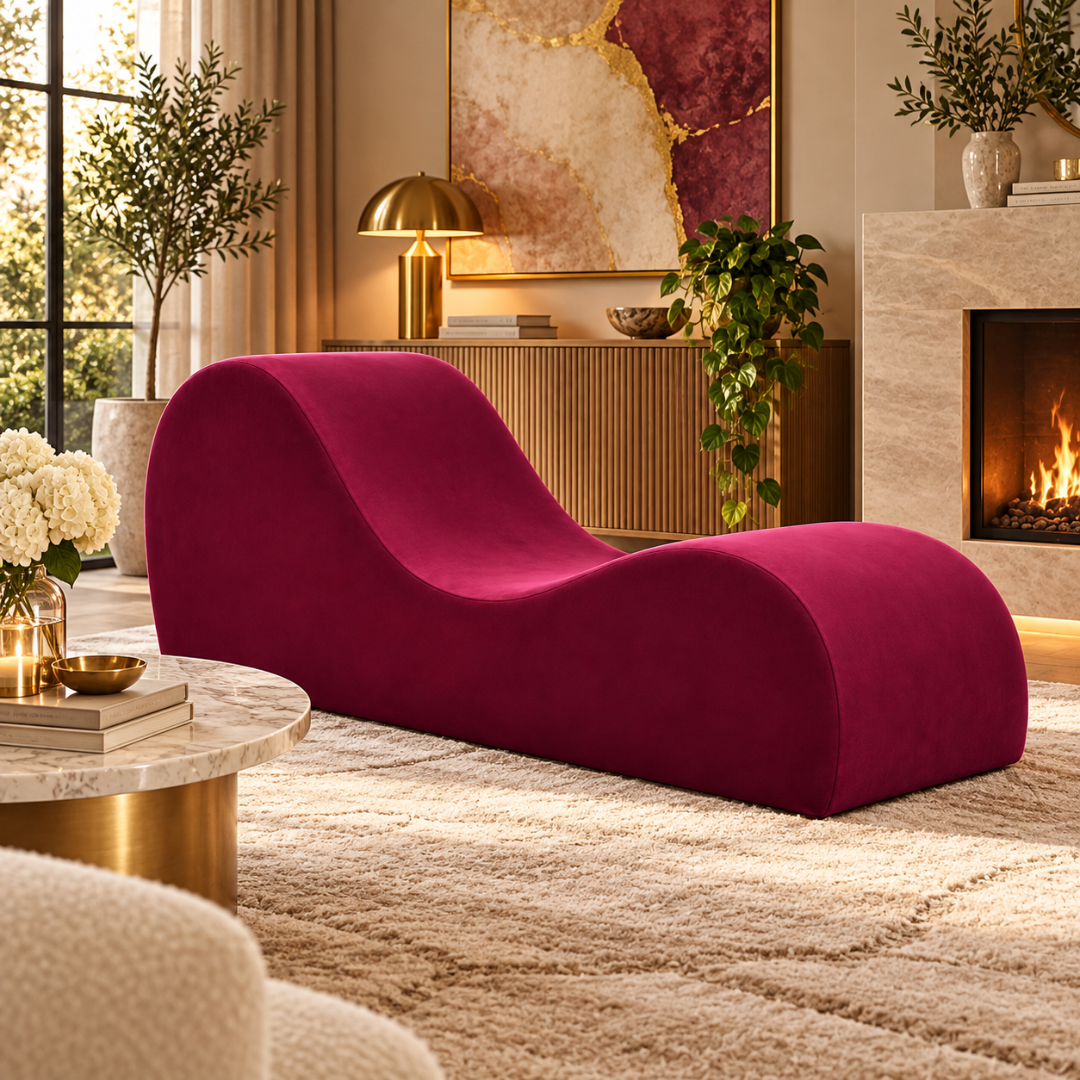 Wooden Twist Armless Velvet Wave Chaise Lounge Pink – Living Room Setting