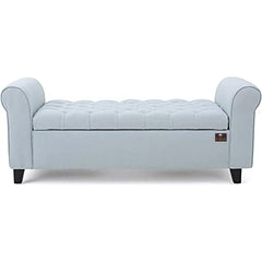 Wooden Twist Zamansız Button Tufted Design Premium Wood 2 Seater Storage Bench (Light Sky) - Wooden Twist UAE