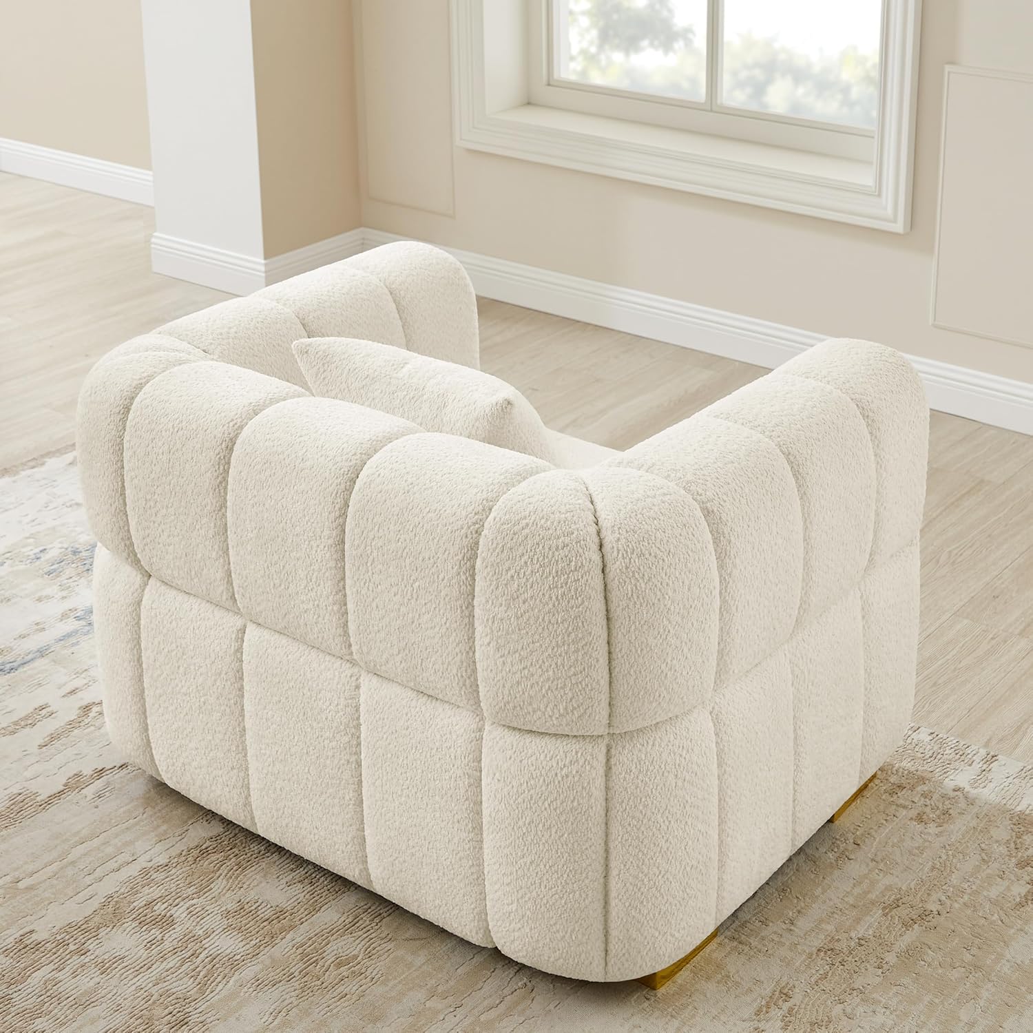 Wooden Twist Boucle Sofa - Premium Boucle Fabric Texture and High Armrest