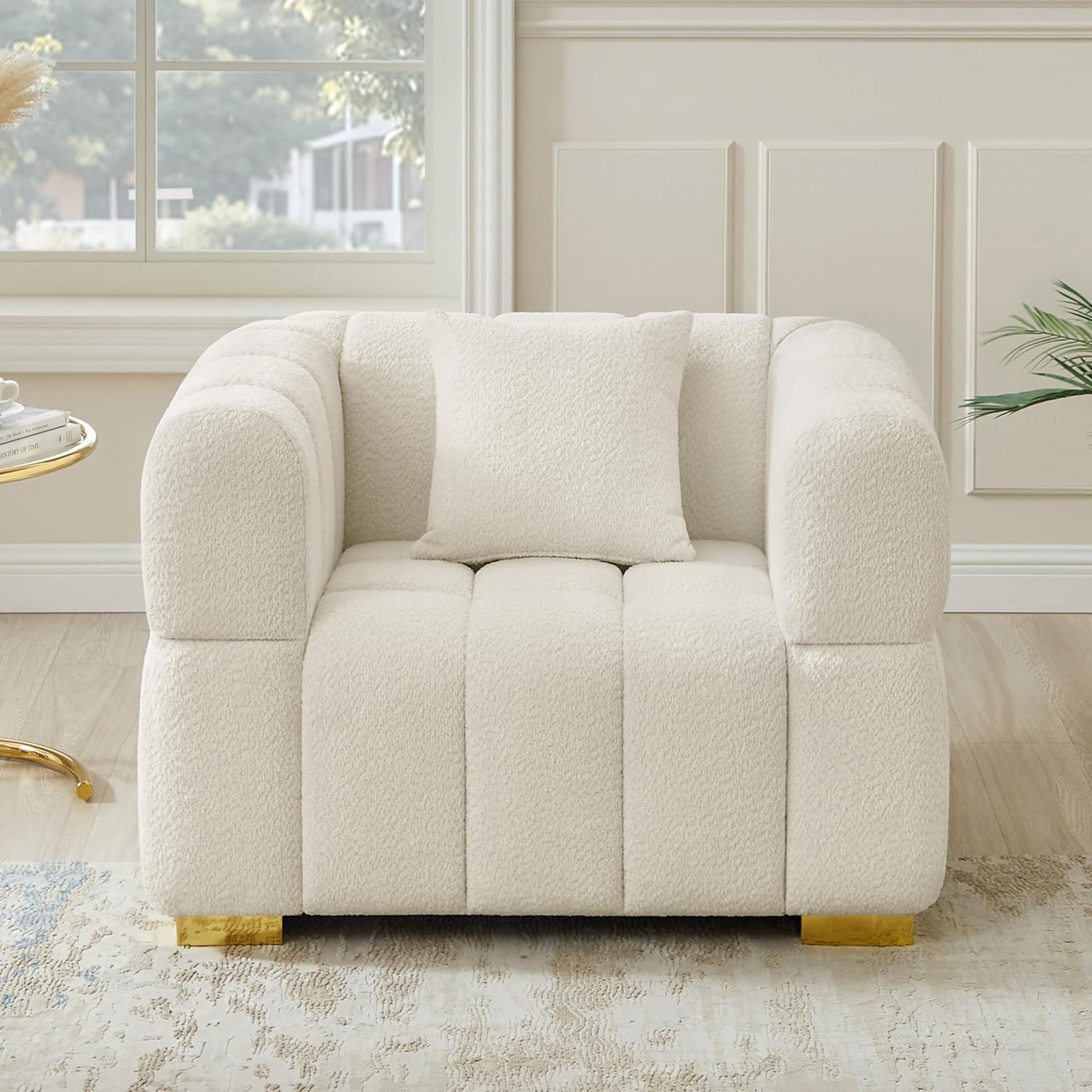 Wooden Twist Cloud Boucle Chair - Close Up Boucle Fabric and Arm Detail