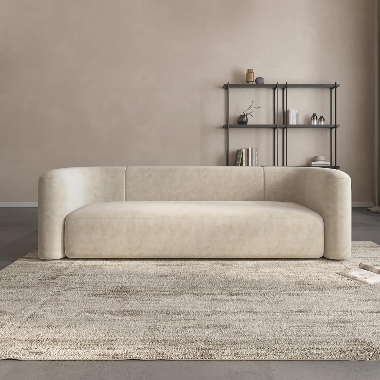 Wooden Twist Modern Velvet Sectional Sofa Cream 3 Seater - Front View