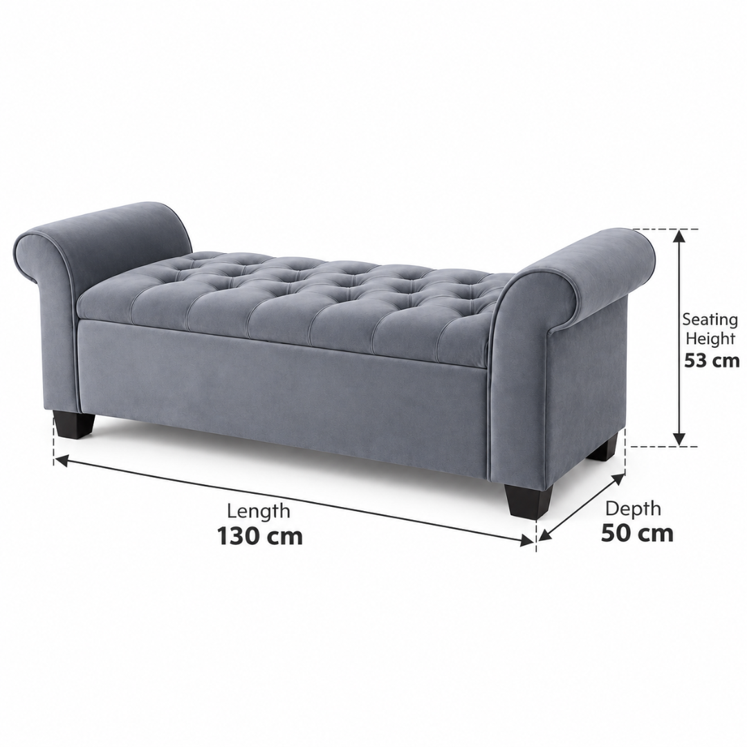Wooden Twist Zamansiz grey 2 seater storage bench – dimensions 130 x 50 x 53 cm