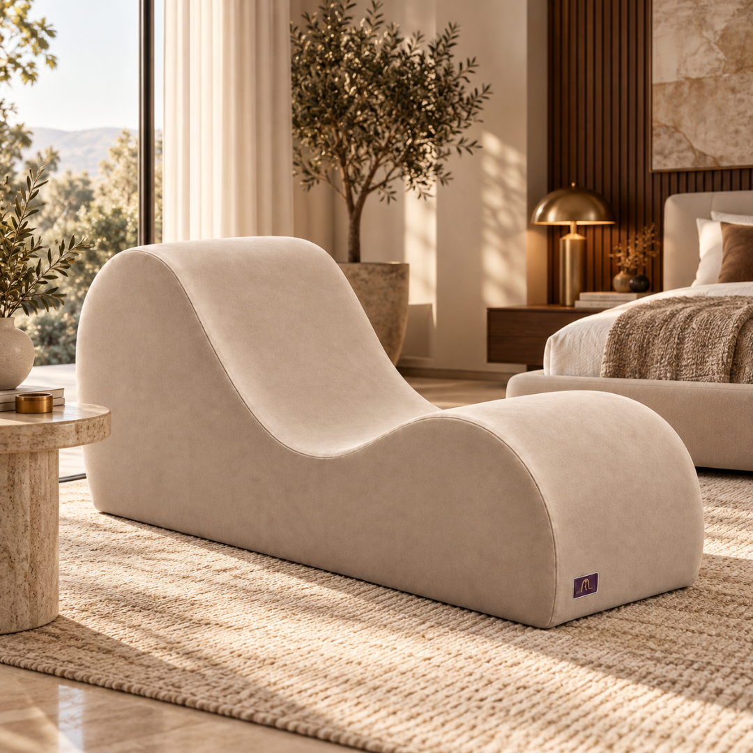 Wooden Twist Armless Velvet Wave Chaise Lounge Beige – Bedroom Setting