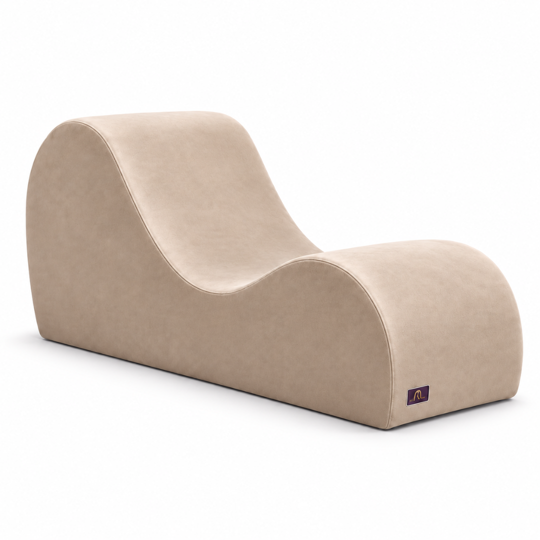 Wooden Twist Armless Velvet Wave Chaise Lounge Beige – Angle View