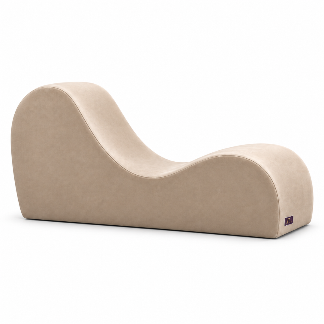 Wooden Twist Armless Velvet Wave Chaise Lounge Beige – Side View