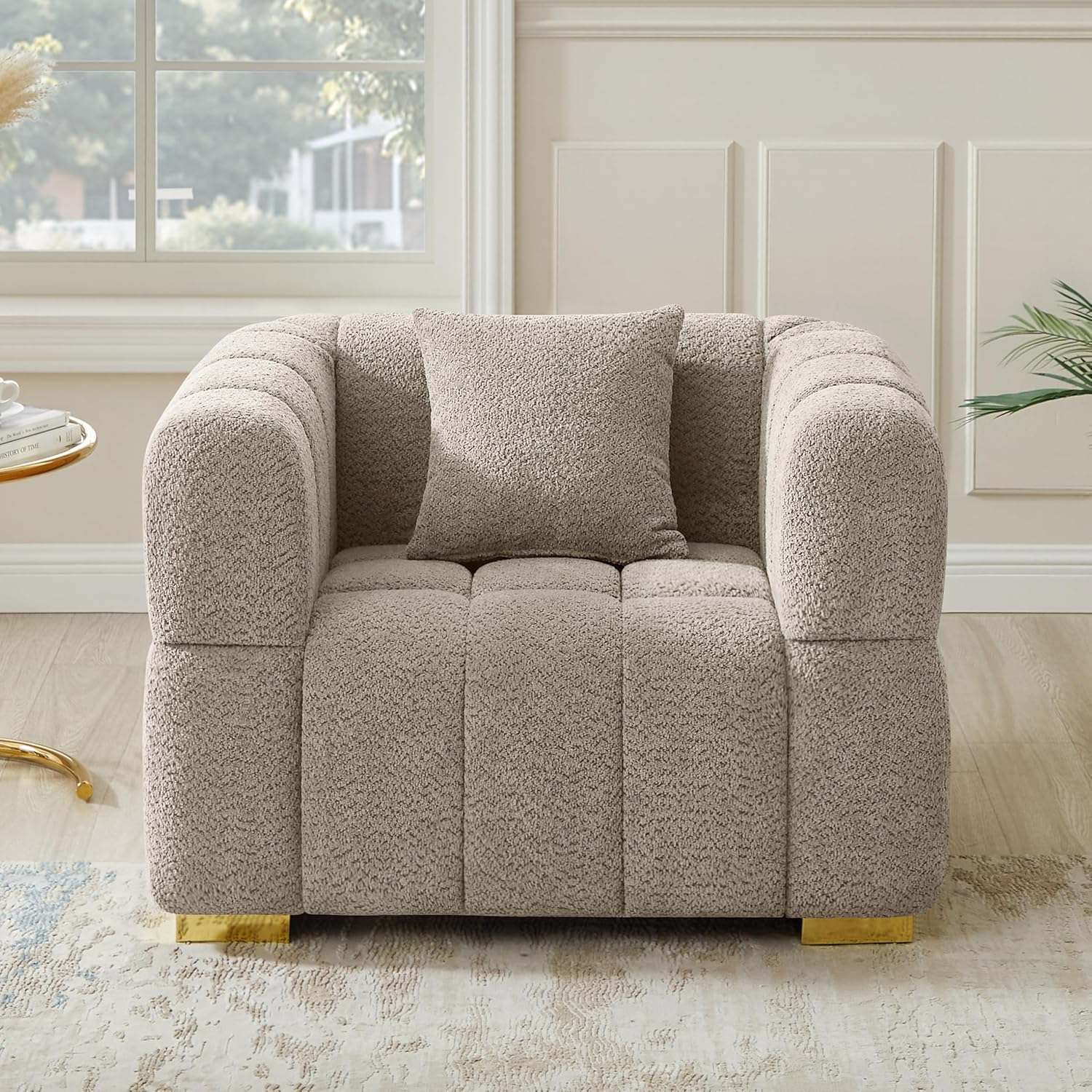 Wooden Twist Cloud Boucle Chair - Camel Boucle Fabric Deep Seat Detail