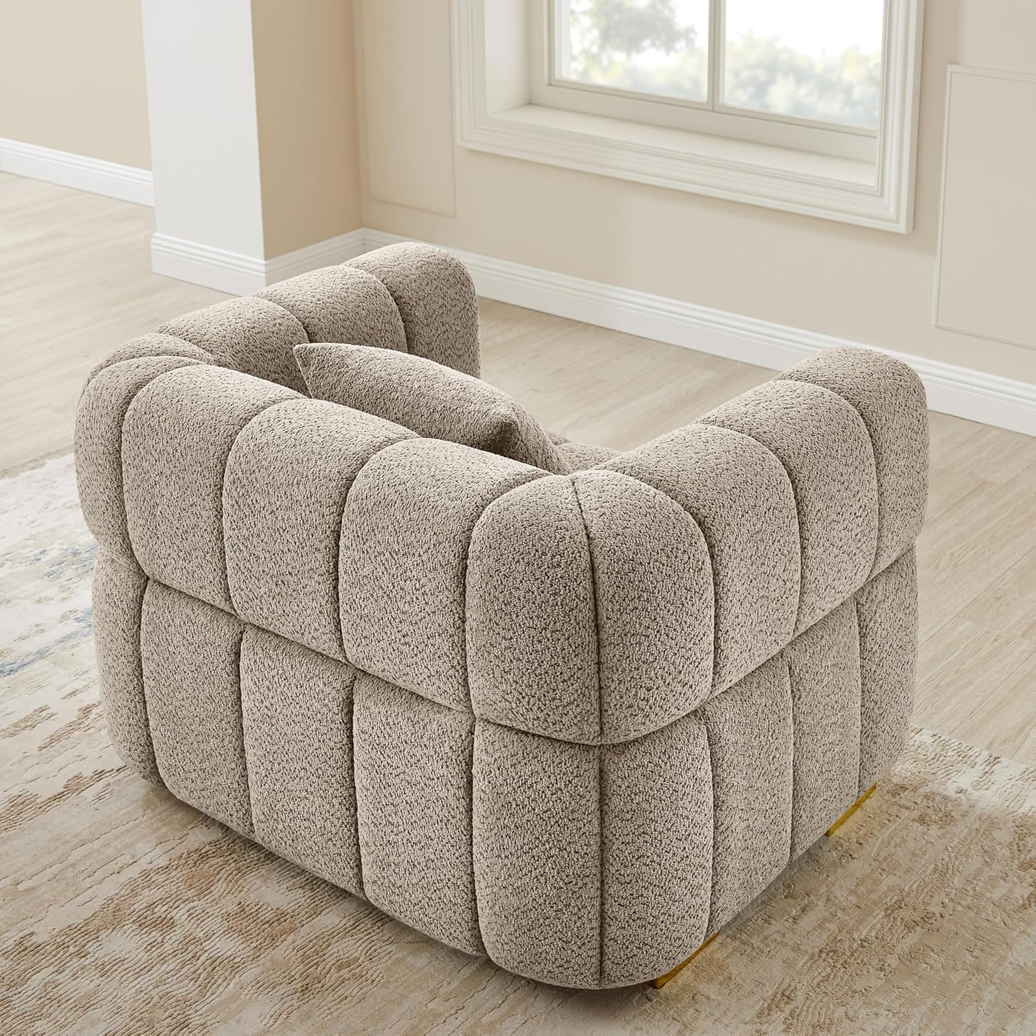 Wooden Twist Cloud Boucle Sofa - Camel Deep Seat Comfort and Cushion Detail