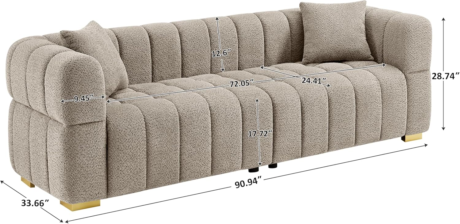 Wooden Twist Cloud Boucle Sofa - Camel 3-Seater Angle and Profile View