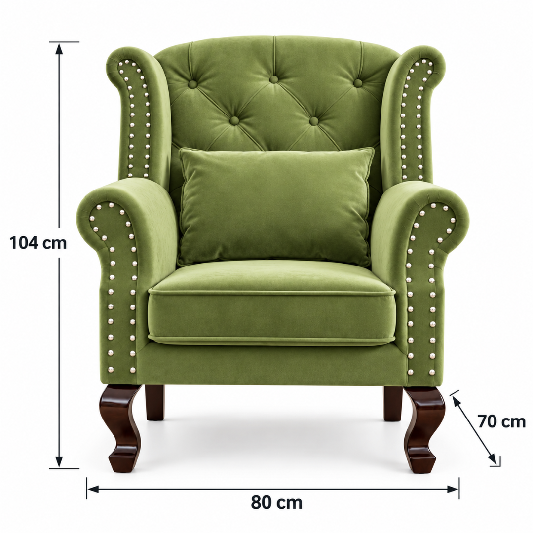 Wooden Twist Majestic Velvet Wingback Chair Green – Dimensions 80 x 70 x 104 cm