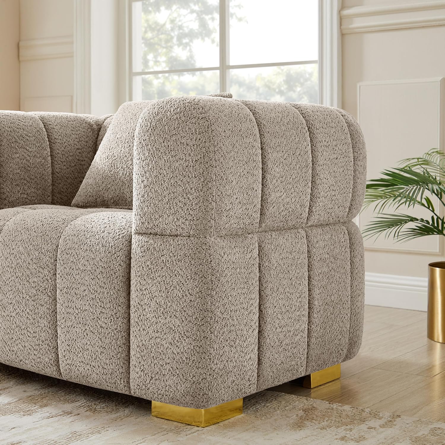Wooden Twist Cloud Boucle Sofa - Camel Sofa Reinforced Metal Base Frame