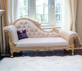 Vintage Teak Wood Handcrafted Deewan Chaise Lounge (Golden) - Wooden Twist UAE