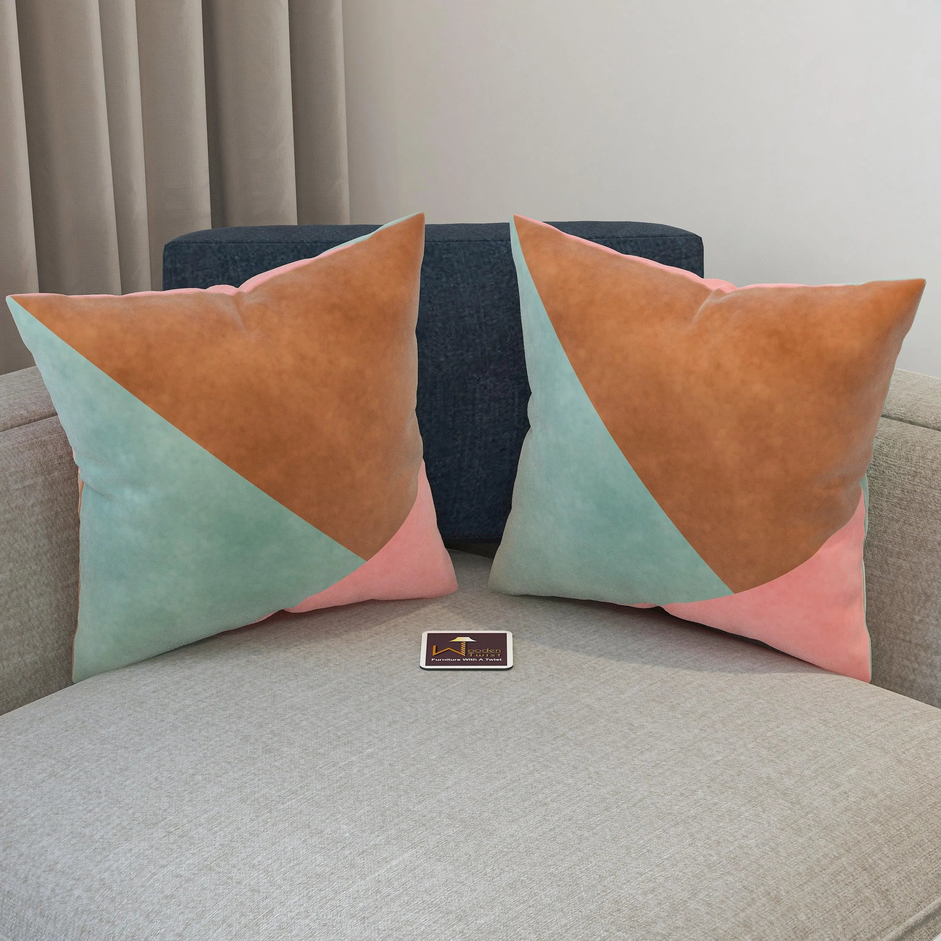 Wooden Twist Abstract Square Velvet Cushion Cover Set of 2 ( Multicolor ) - Wooden Twist UAE