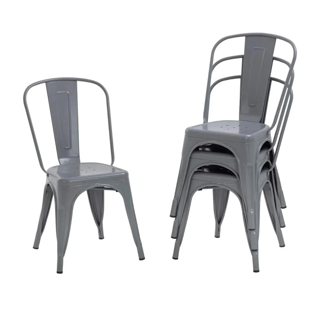 Wooden Twist Stackable Metal Outdoor & Indoor Tolix Side Cafe, Restaurant Kitchen Dining Chair ( Pack of 1 )