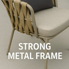 Chair with a strong metal frame and beige cushion on a neutral background