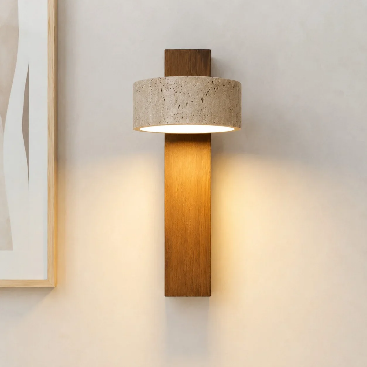 Aurevo Travertine Rotatable Wall Lamp front view mounted on a plain wall