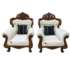 Wooden Twist Glamor Hand Carved Teak Wood Sofa (Set of 2) - Wooden Twist UAE