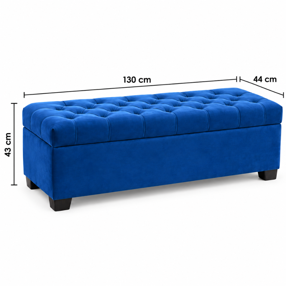Wooden Twist Zelja dark blue velvet storage bench – dimensions 130 x 44 x 43 cm