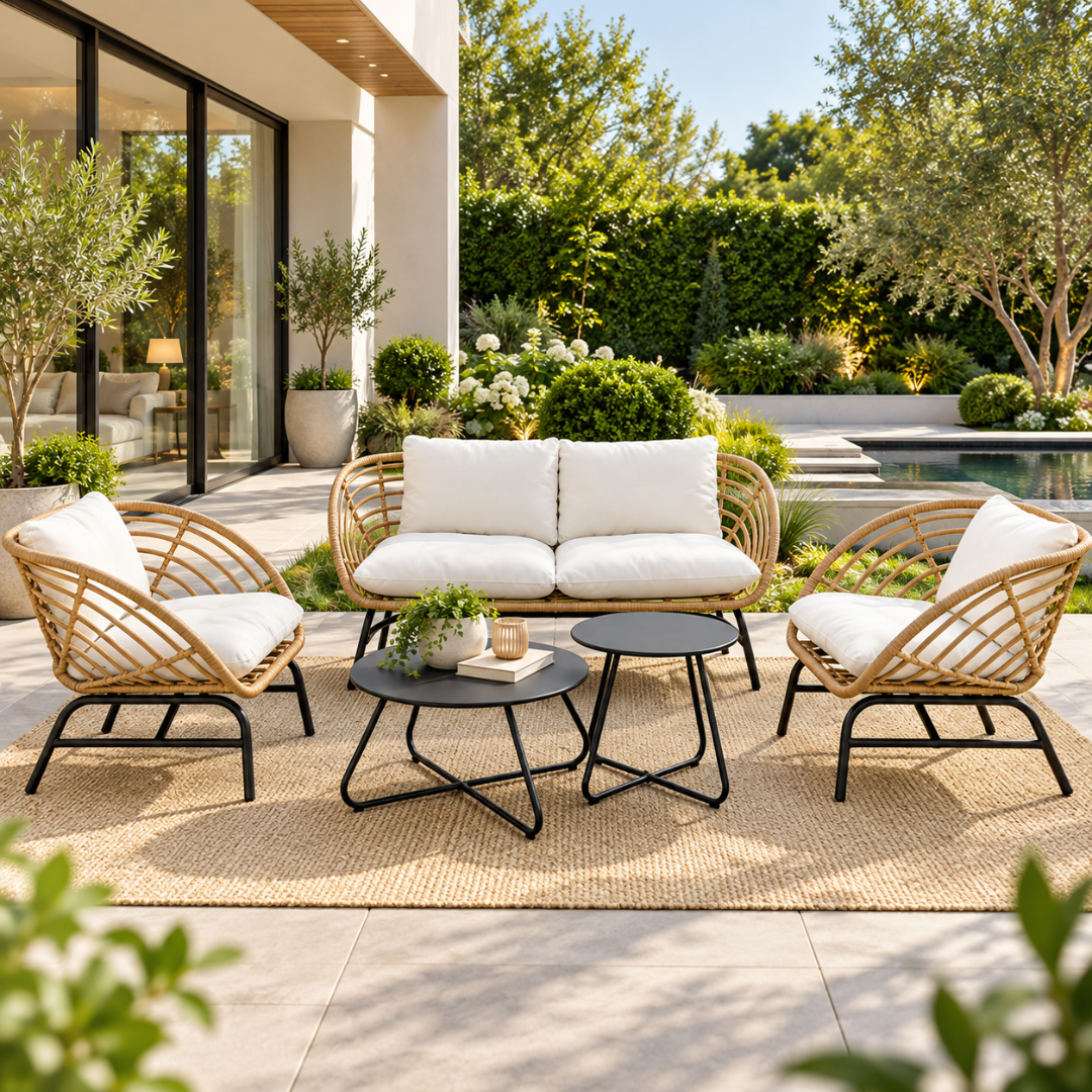 Wooden Twist Sorrento 5-Piece Rattan Outdoor Sofa Set – garden patio